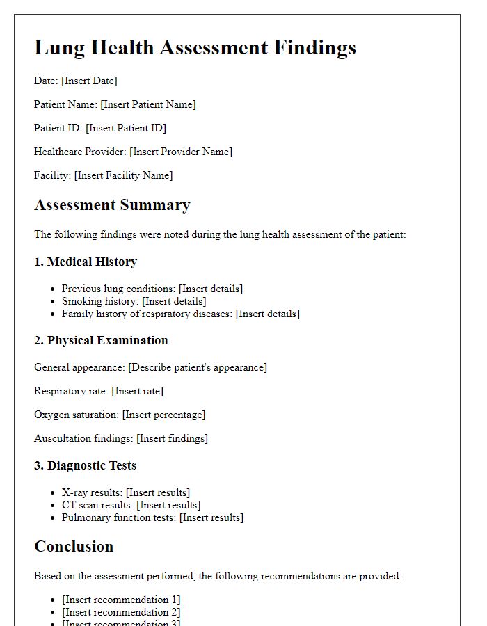 Letter template of lung health assessment findings