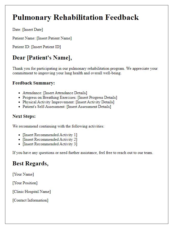 Letter template of pulmonary rehabilitation feedback