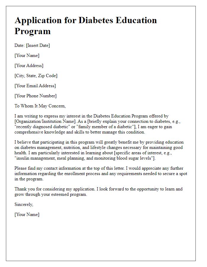 Letter template of application for diabetes education program