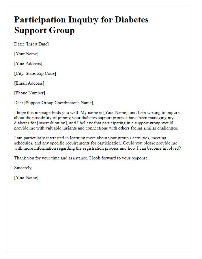 Letter template of participation inquiry for diabetes support group