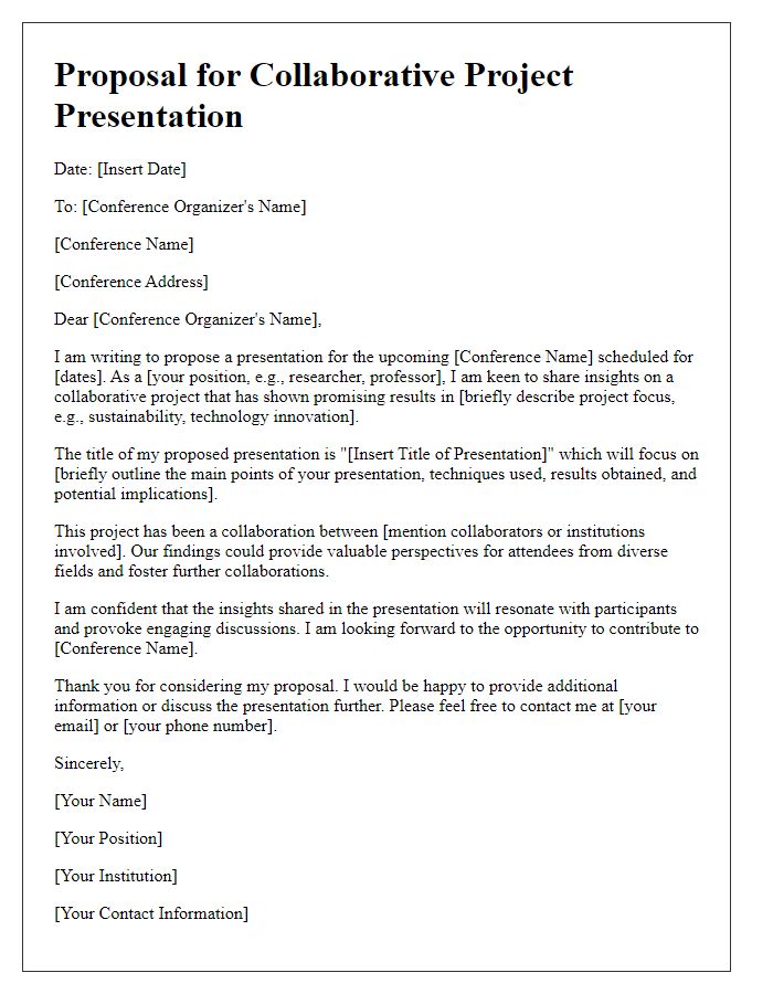 Letter template of conference presentation proposal for collaborative projects.