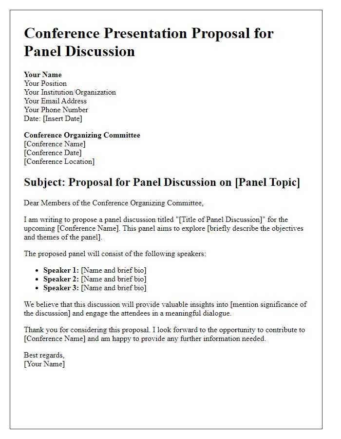 Letter template of conference presentation proposal for panel discussion.