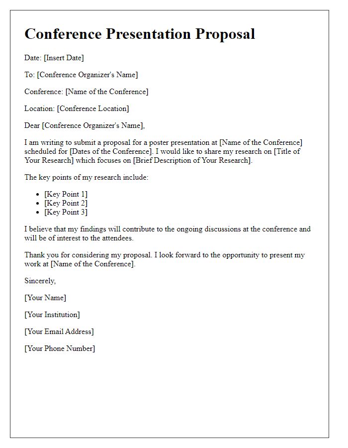 Letter template of conference presentation proposal for poster presentation.