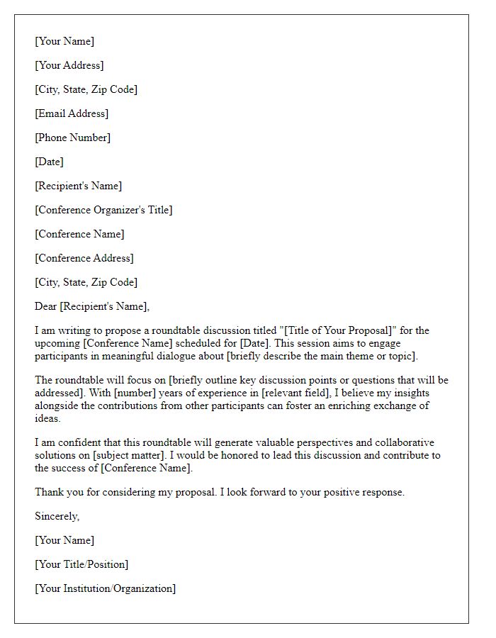 Letter template of conference presentation proposal for a roundtable discussion.