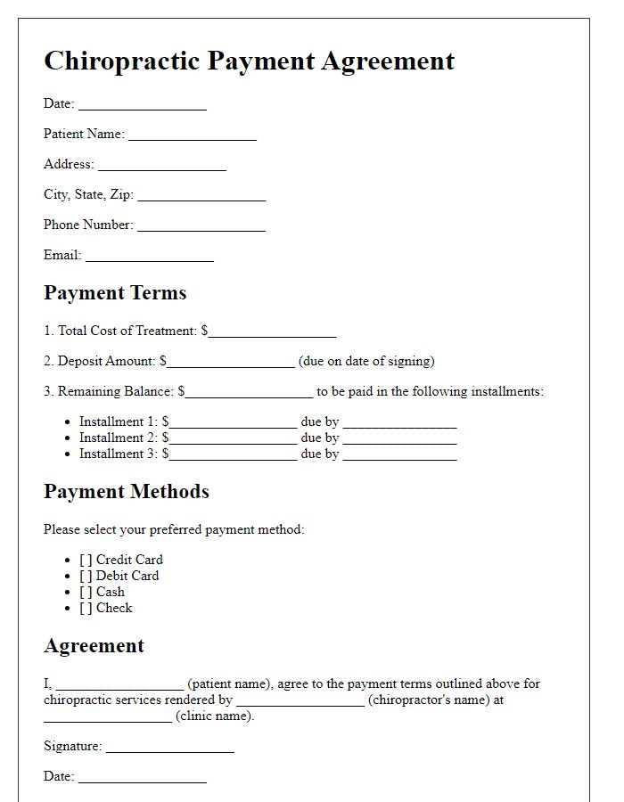 Letter template of chiropractic payment agreement