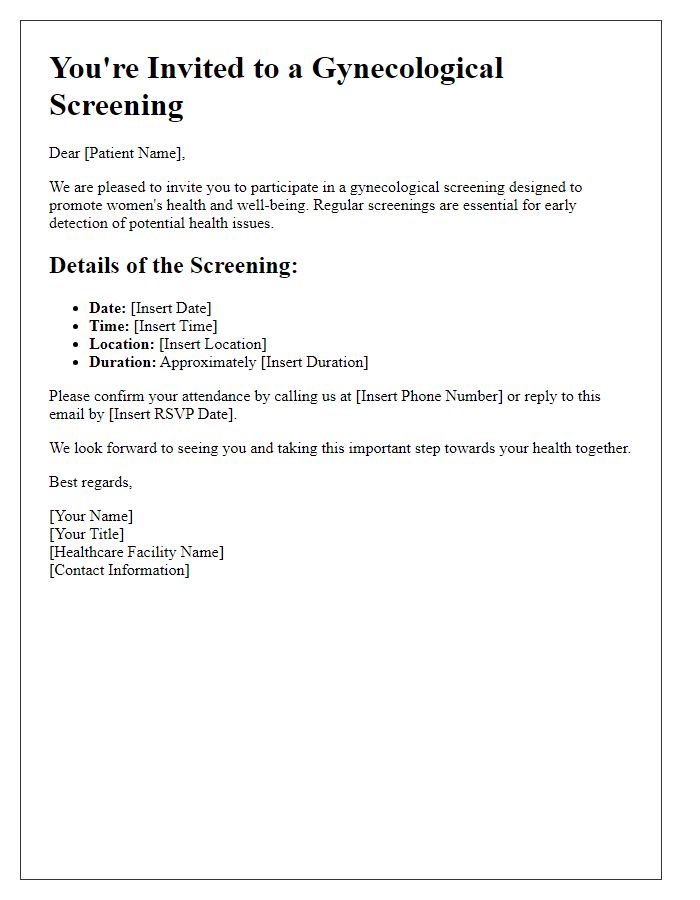 Letter template of Gynecological Screening Invitation