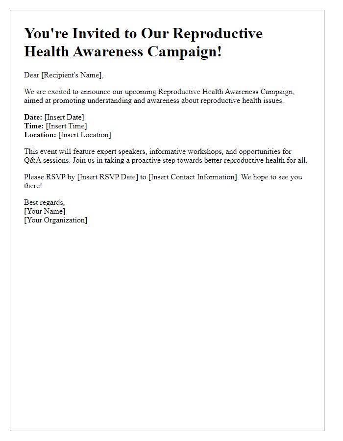 Letter template of reproductive health awareness campaign invitation