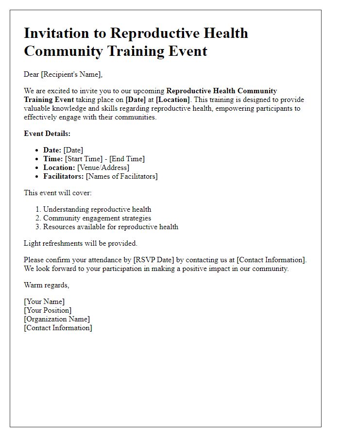 Letter template of reproductive health community training event