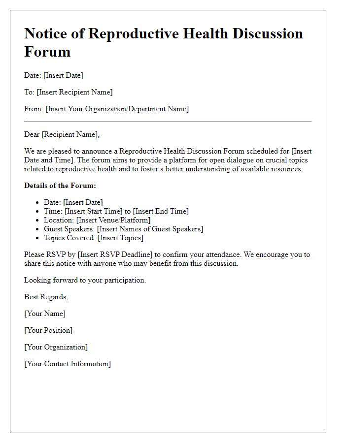 Letter template of reproductive health discussion forum notice