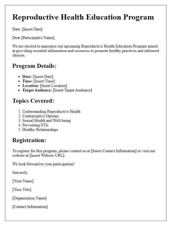 Letter template of reproductive health education program details