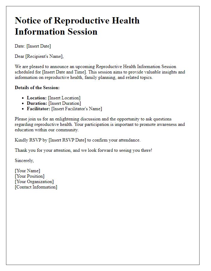 Letter template of reproductive health information session notice