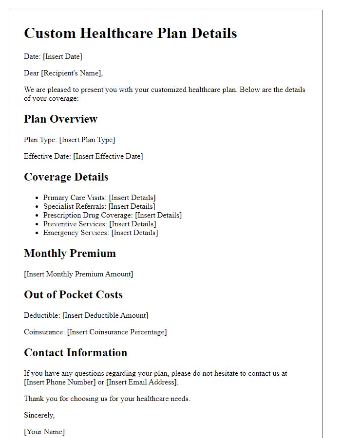 Letter template of custom healthcare plan details