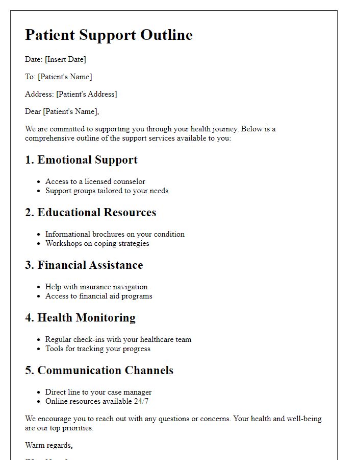 Letter template of distinct patient support outline