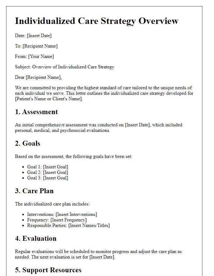 Letter template of individualized care strategy overview