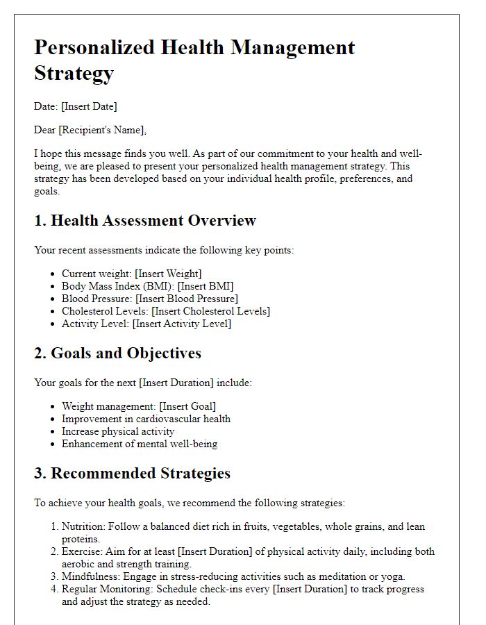 Letter template of personalized health management strategy