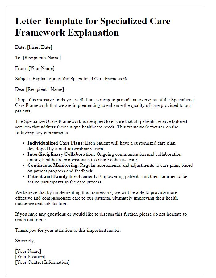 Letter template of specialized care framework explanation