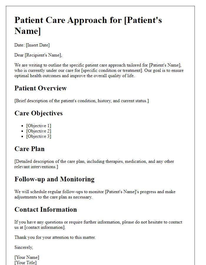 Letter template of specific patient care approach