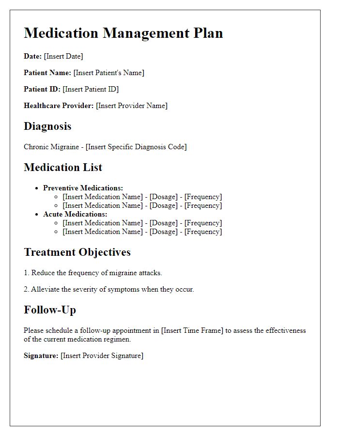 Letter template of medication management for chronic migraine.