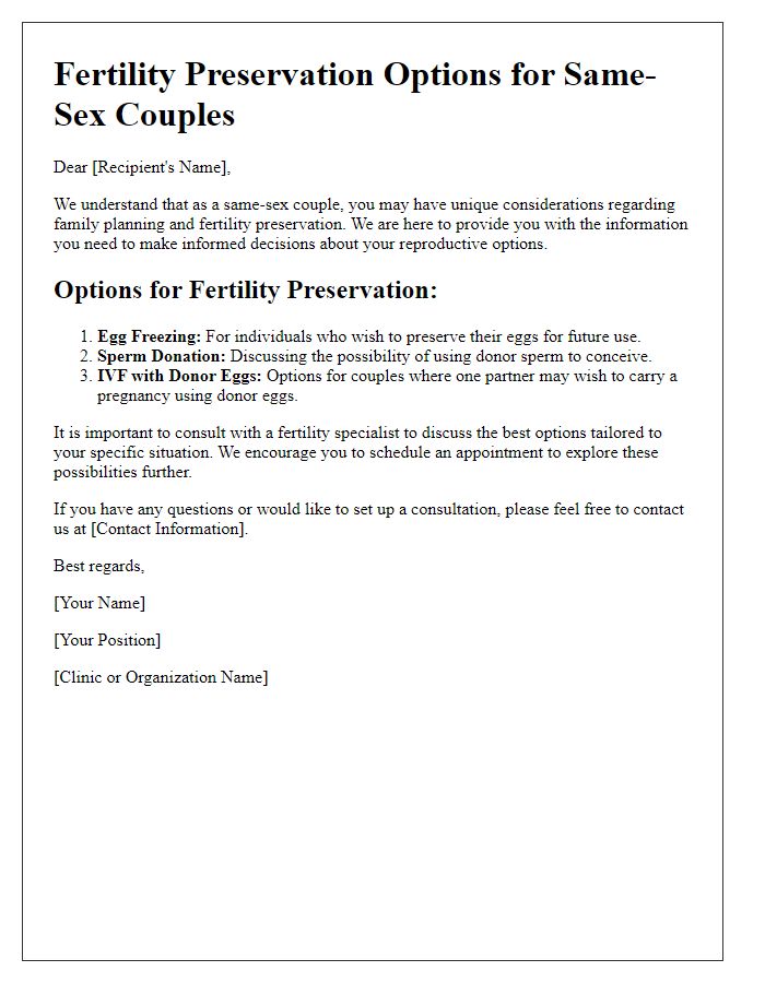 Letter template of fertility preservation options for same-sex couples