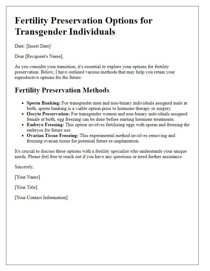 Letter template of fertility preservation options for transgender individuals