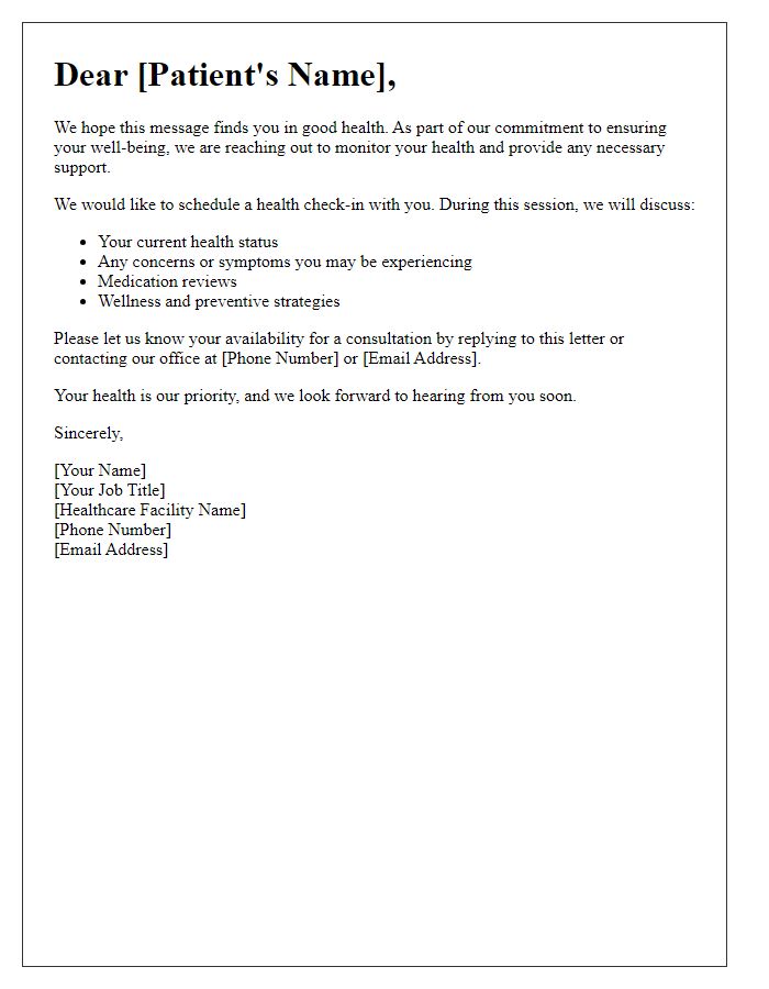 Letter template of patient health monitoring outreach