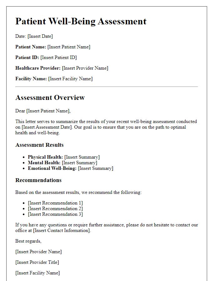 Letter template of patient well-being assessment