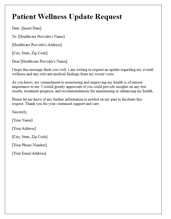 Letter template of patient wellness update request