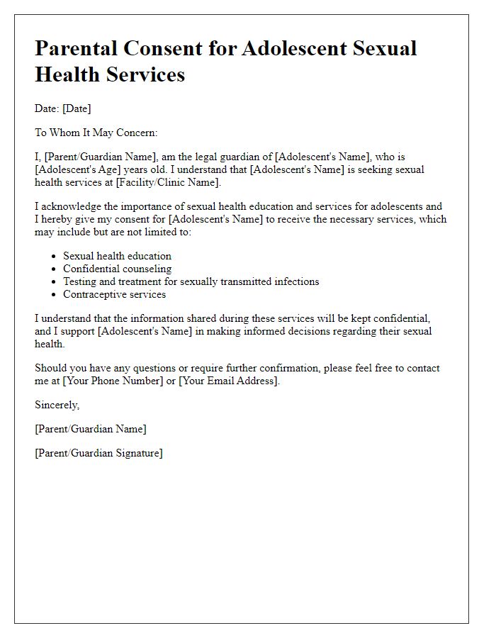 Letter template of adolescent health consent for sexual health services