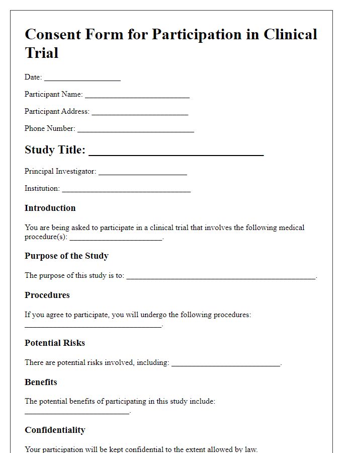 Letter template of medical procedure consent form for clinical trials