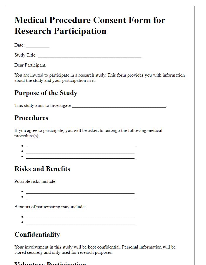 Letter template of medical procedure consent form for research participation