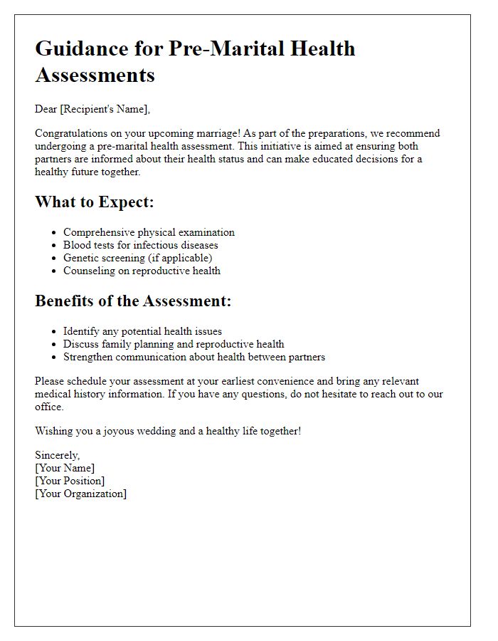 Letter template of guidance for pre-marital health assessments