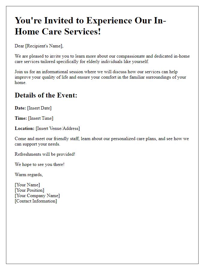 Letter template of in-home care service invitation for elderly individuals