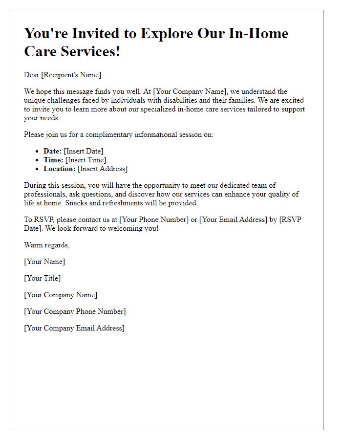 Letter template of in-home care service invitation for individuals with disabilities