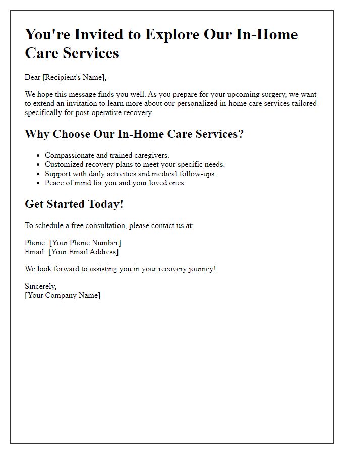 Letter template of in-home care service invitation for post-operative recovery