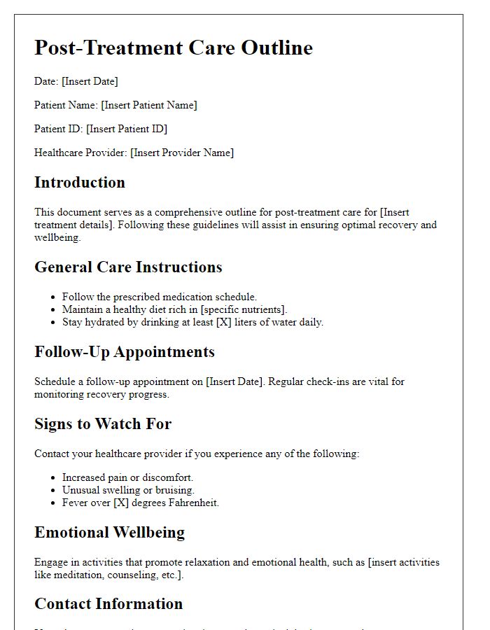 Letter template of a comprehensive post-treatment care outline