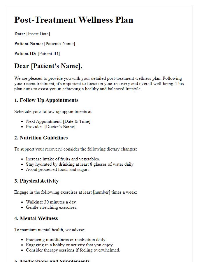 Letter template of a detailed post-treatment wellness plan