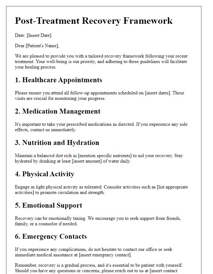 Letter template of an essential post-treatment recovery framework