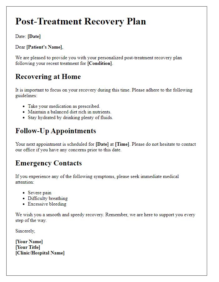 Letter template of a personalized post-treatment recovery plan