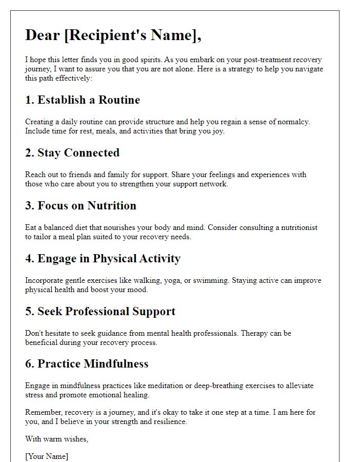 Letter template of a supportive post-treatment recovery strategy