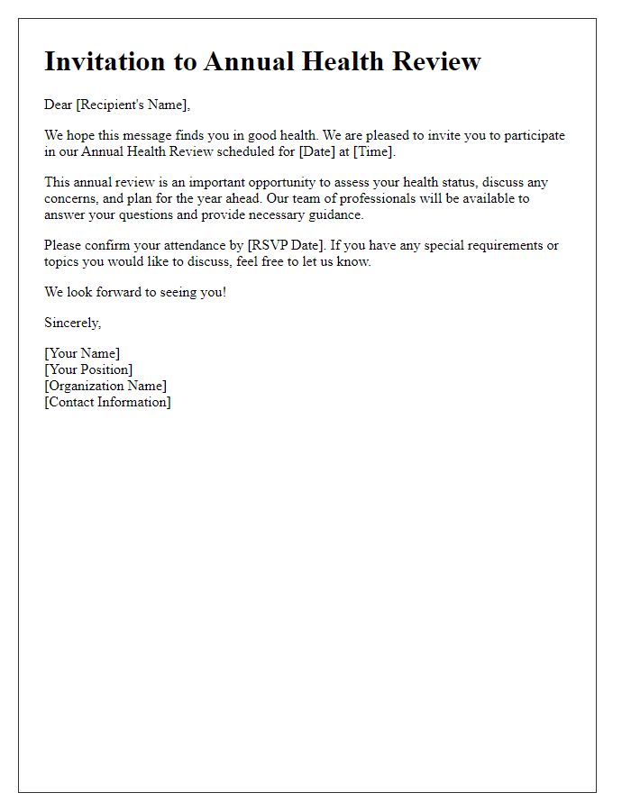 Letter template of Annual Health Review Invitation