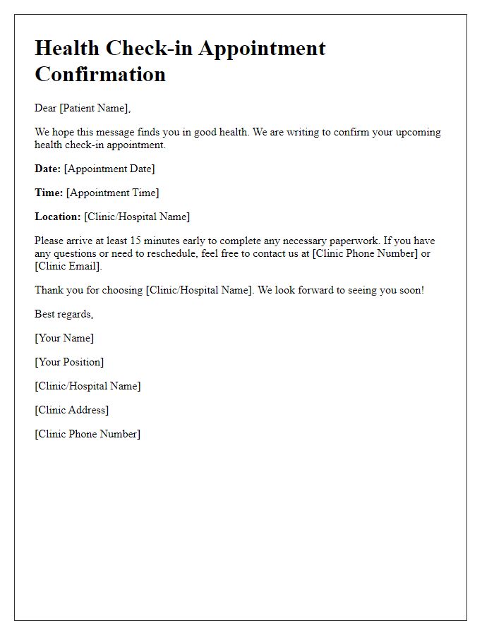 Letter template of Health Check-in Appointment for Patients