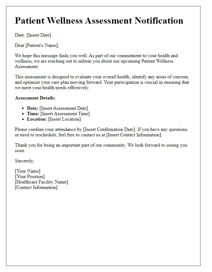 Letter template of Patient Wellness Assessment Notification