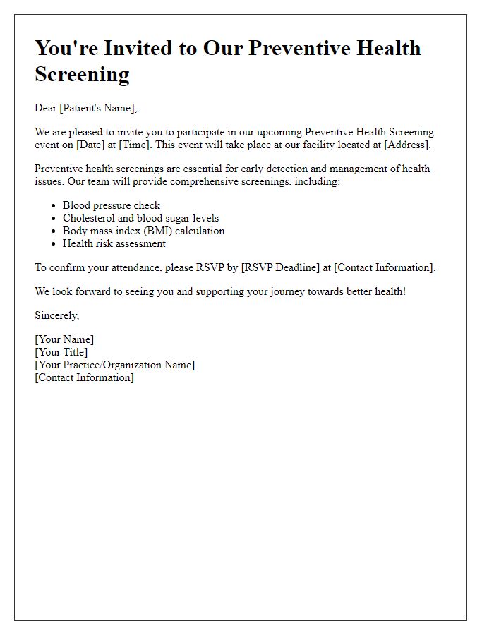 Letter template of Preventive Health Screening Invitation for Patients