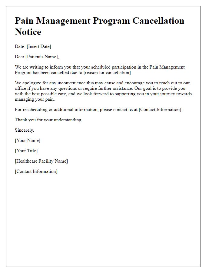 Letter template of pain management program cancellation notice