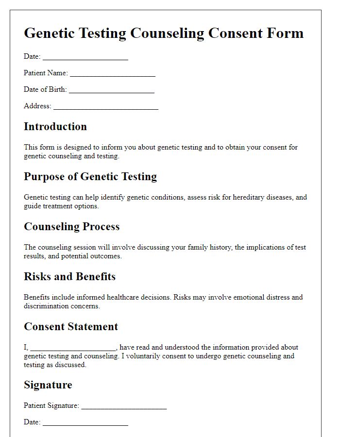 Letter template of Genetic Testing Counseling Consent Form