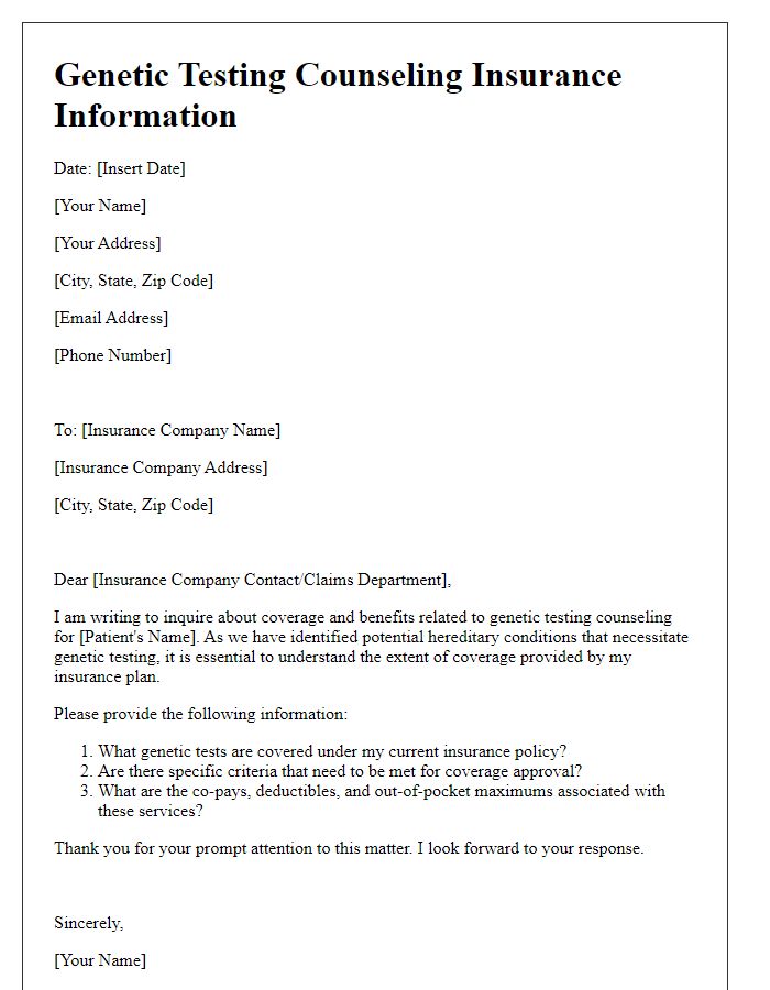 Letter template of Genetic Testing Counseling Insurance Information