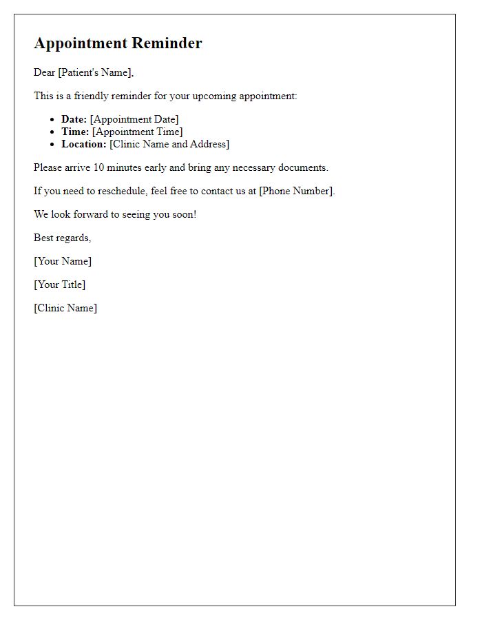Letter template of follow-up appointment reminders