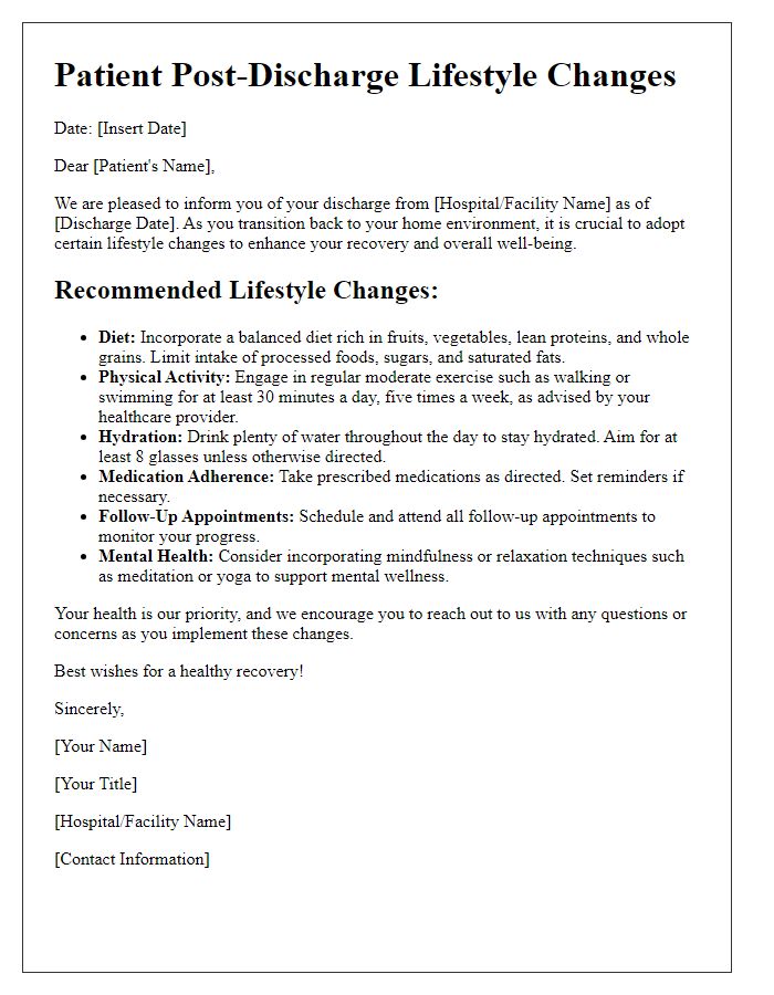 Letter template of lifestyle changes post-discharge