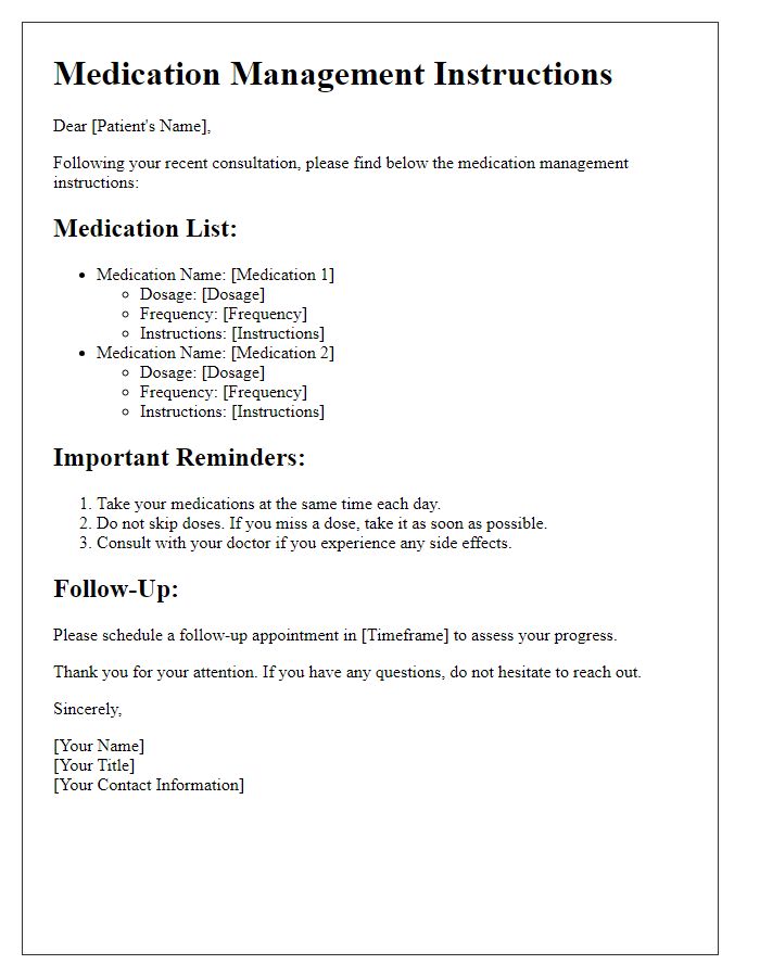 Letter template of medication management instructions