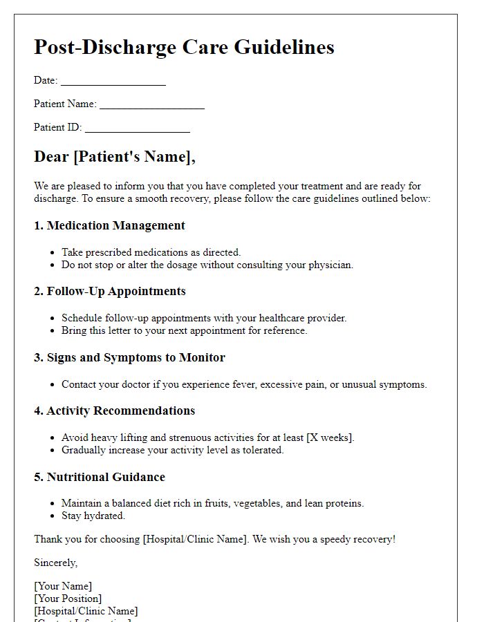 Letter template of post-discharge care guidelines